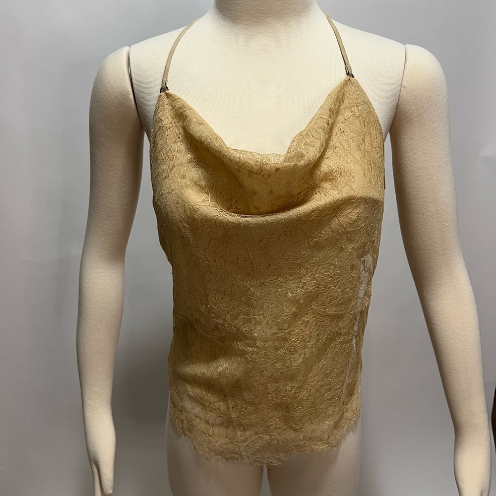 Rare Elegant “Ellie Tahari” Lace Halter Top in Tan